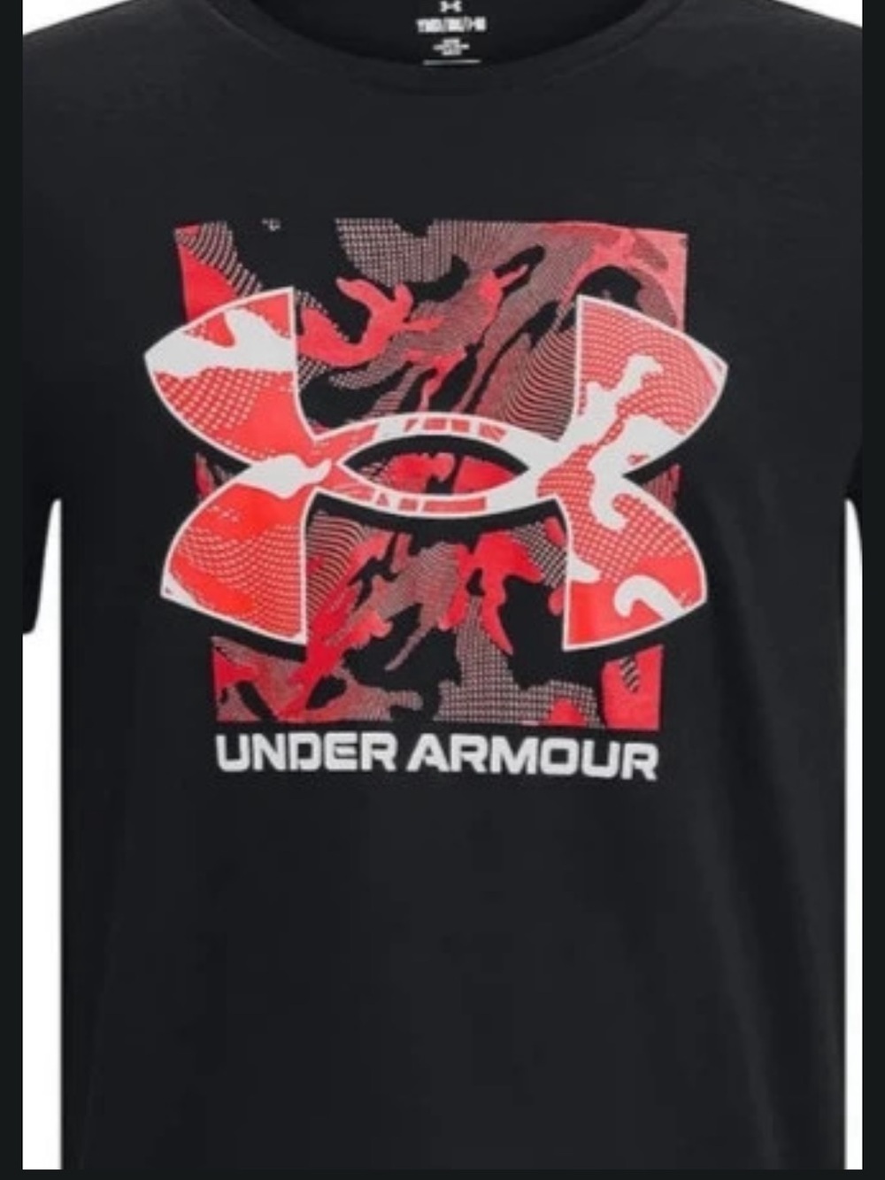 Under Armour BOYS YOUTH XL Black Tee with Orange and Camo Graphic Logo
